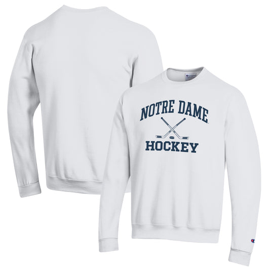 Men's Champion White Notre Dame Fighting Irish Hockey Icon Powerblend Pullover Sweatshirt