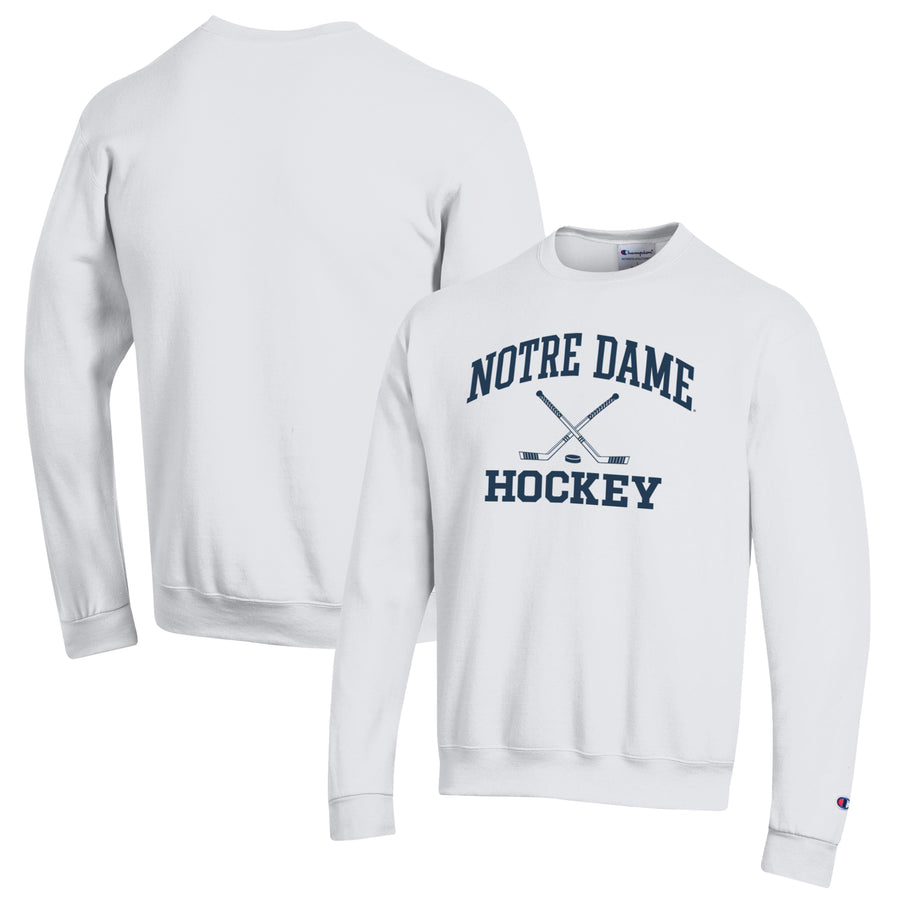 Men's Champion White Notre Dame Fighting Irish Hockey Icon Powerblend Pullover Sweatshirt