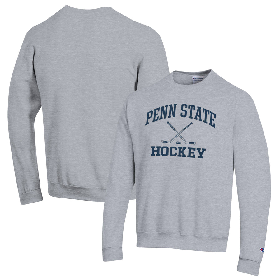 Men's Champion Heather Gray Penn State Nittany Lions Hockey Icon Powerblend Pullover Sweatshirt