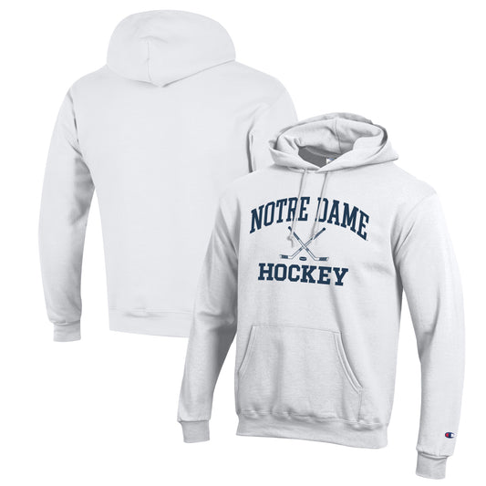 Men's Champion White Notre Dame Fighting Irish Hockey Icon Powerblend Pullover Hoodie