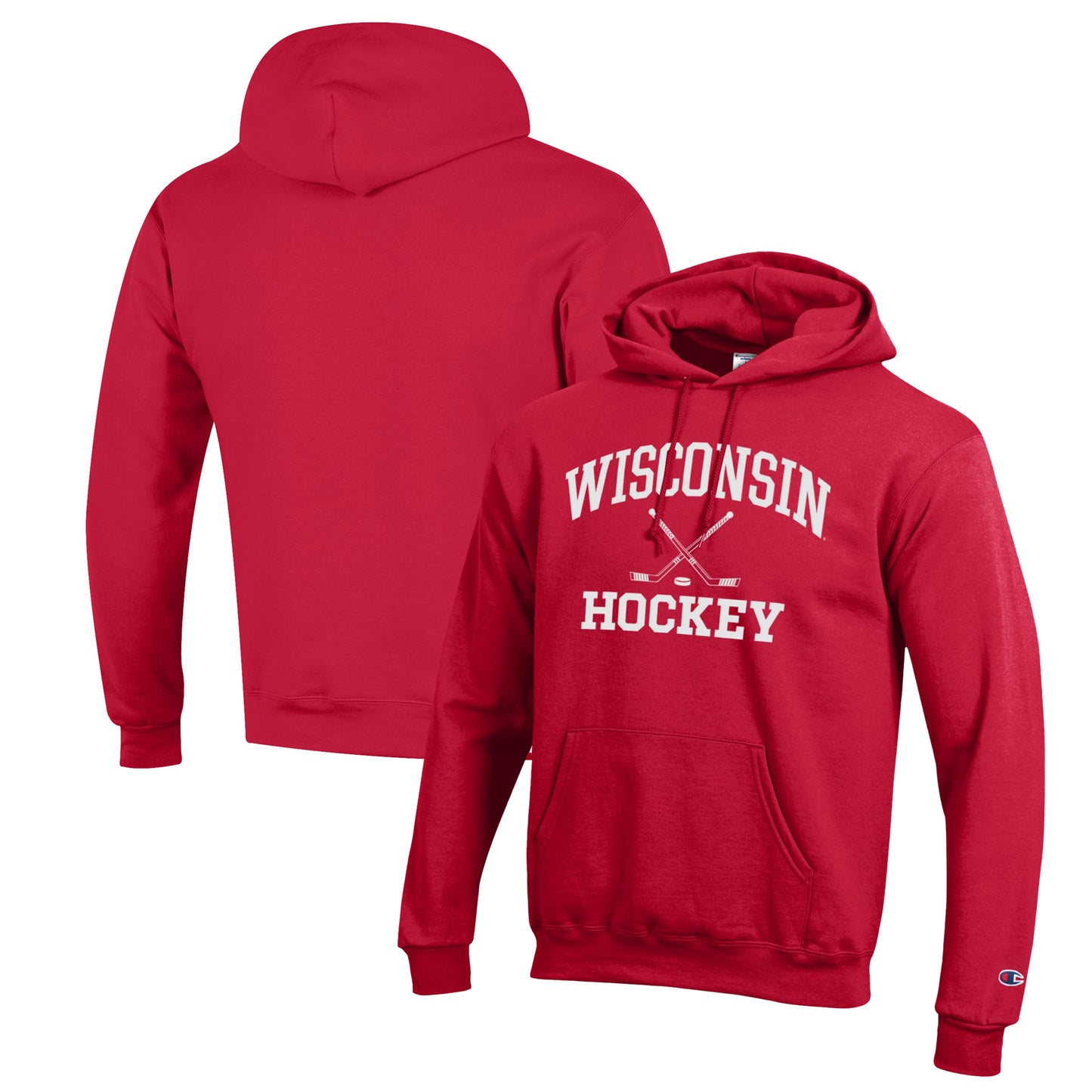 Men's Champion Red Wisconsin Badgers Hockey Icon Powerblend Pullover Hoodie