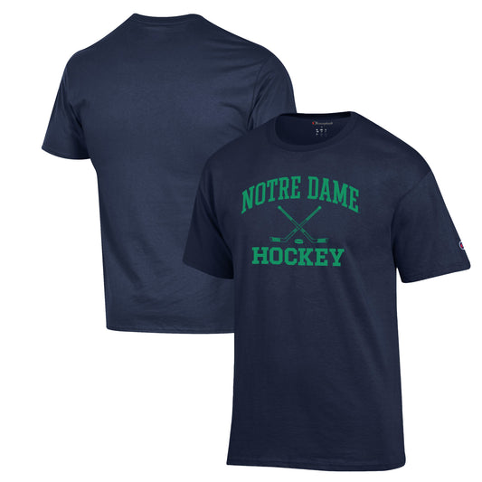 Men's Champion Navy Notre Dame Fighting Irish Hockey Icon Powerblend T-Shirt