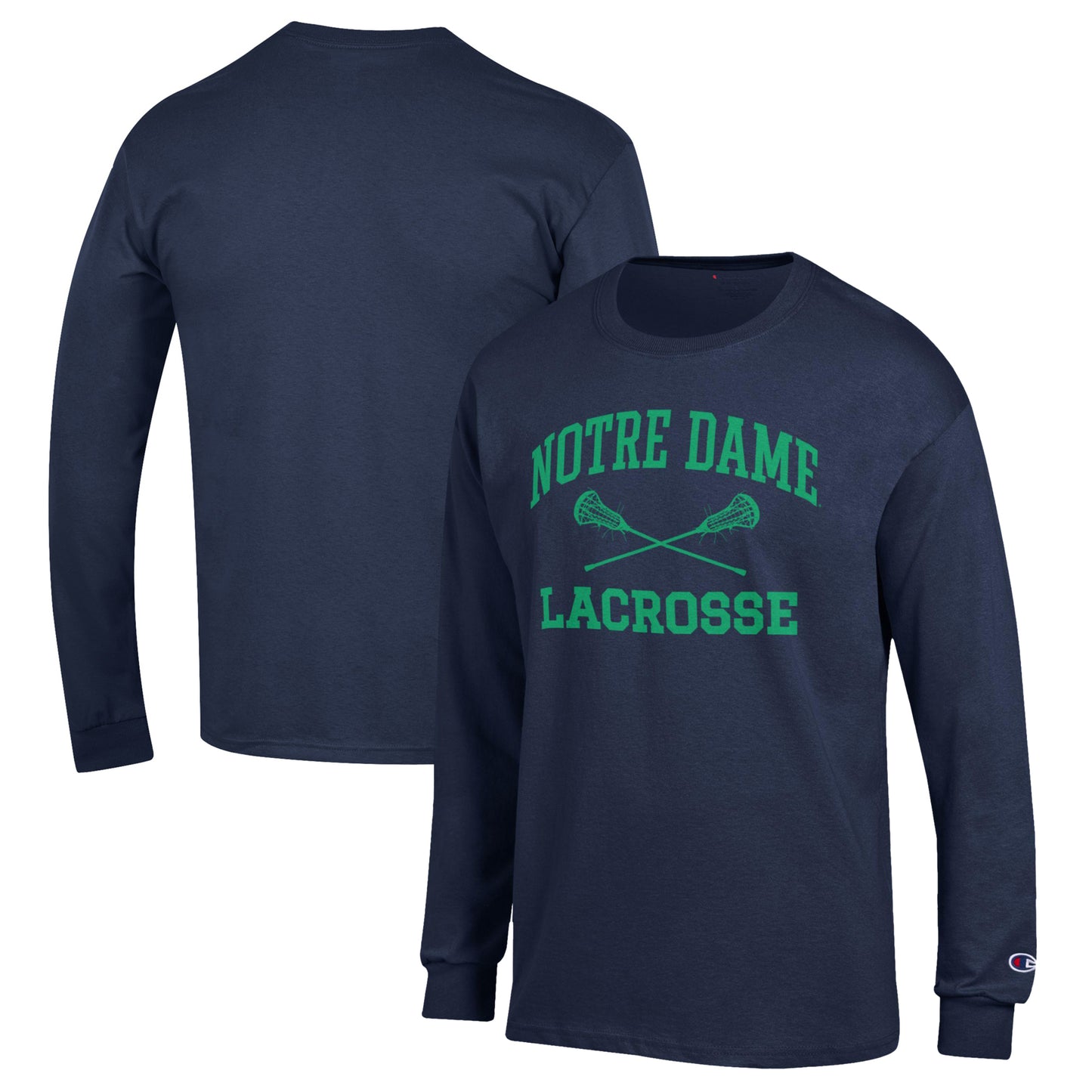 Men's Champion Navy Notre Dame Fighting Irish Lacrosse Icon Powerblend Long Sleeve T-Shirt