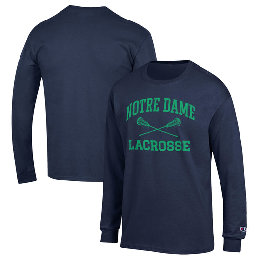 Men's Champion Navy Notre Dame Fighting Irish Lacrosse Icon Powerblend Long Sleeve T-Shirt