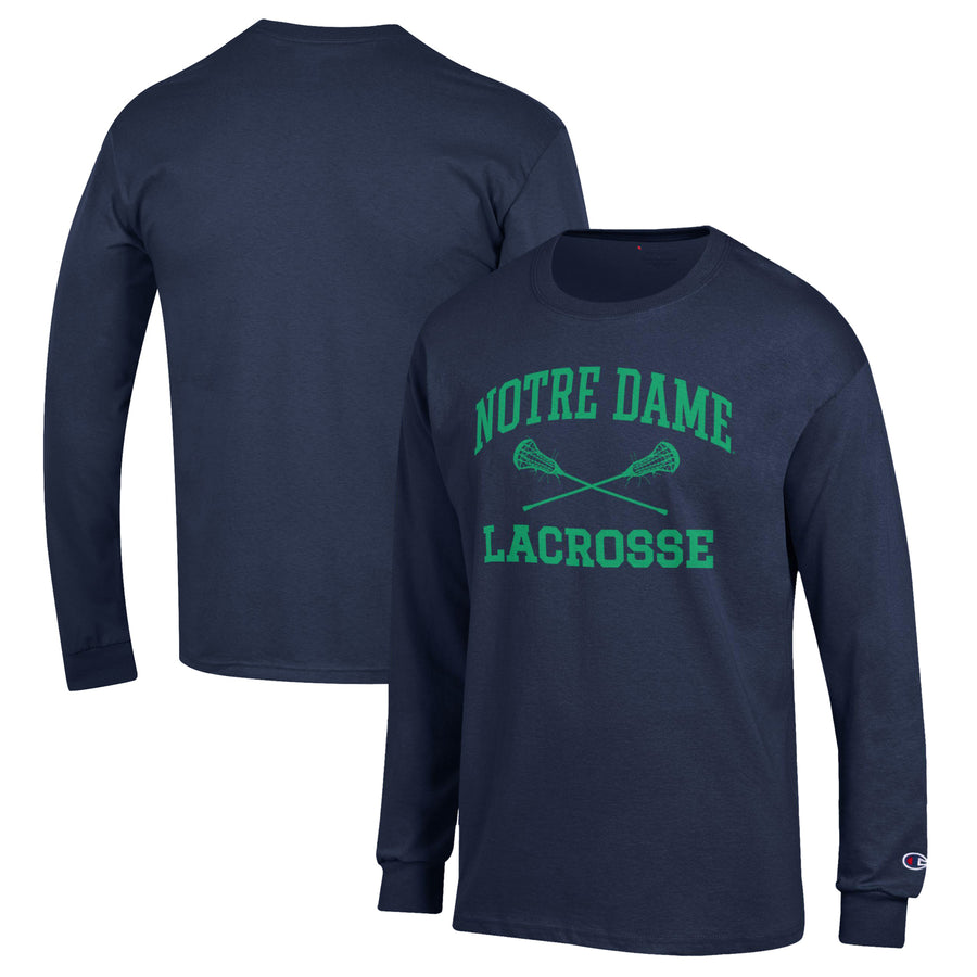 Men's Champion Navy Notre Dame Fighting Irish Lacrosse Icon Powerblend Long Sleeve T-Shirt