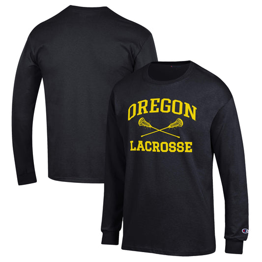 Men's Champion Black Oregon Ducks Lacrosse Icon Powerblend Long Sleeve T-Shirt