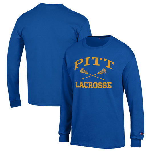 Men's Champion Royal Pitt Panthers Lacrosse Icon Powerblend Long Sleeve T-Shirt