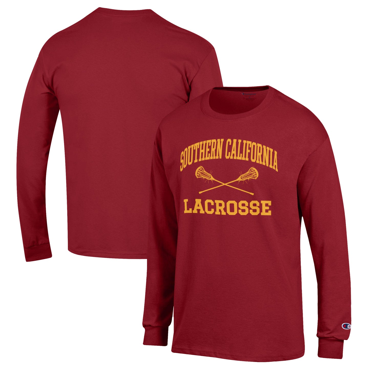 Men's Champion Cardinal USC Trojans Lacrosse Icon Powerblend Long Sleeve T-Shirt