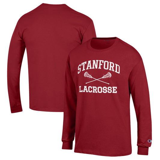 Men's Champion Cardinal Stanford Cardinal Lacrosse Icon Powerblend Long Sleeve T-Shirt