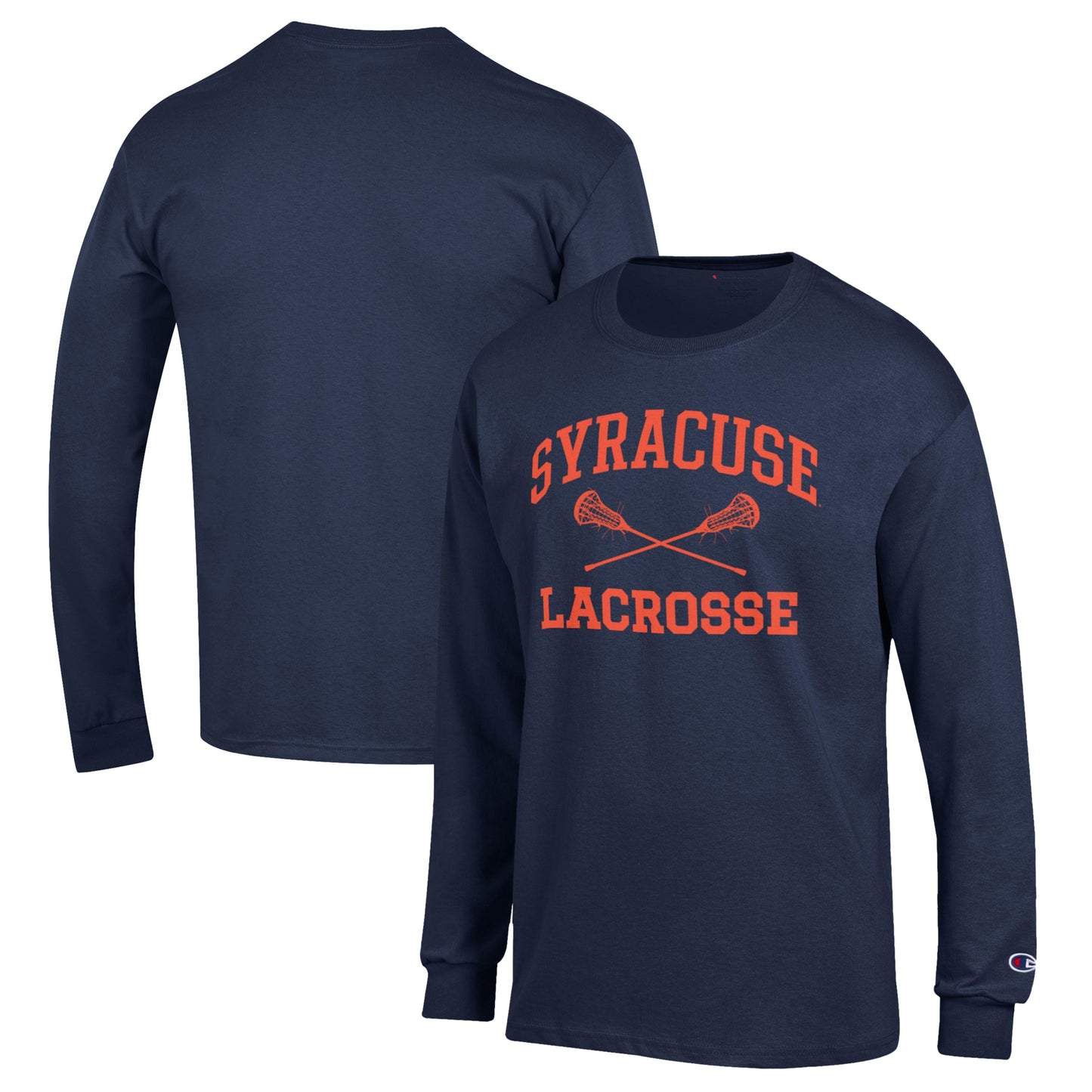 Men's Champion Navy Syracuse Orange Lacrosse Icon Powerblend Long Sleeve T-Shirt