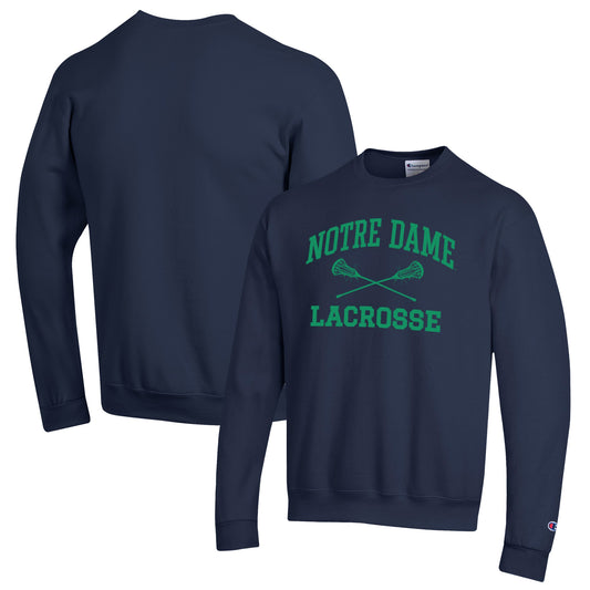 Men's Champion Navy Notre Dame Fighting Irish Lacrosse Icon Powerblend Pullover Sweatshirt