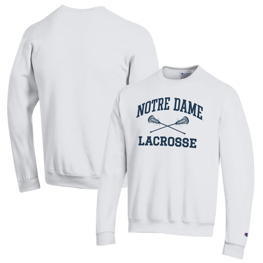 Men's Champion White Notre Dame Fighting Irish Lacrosse Icon Powerblend Pullover Sweatshirt