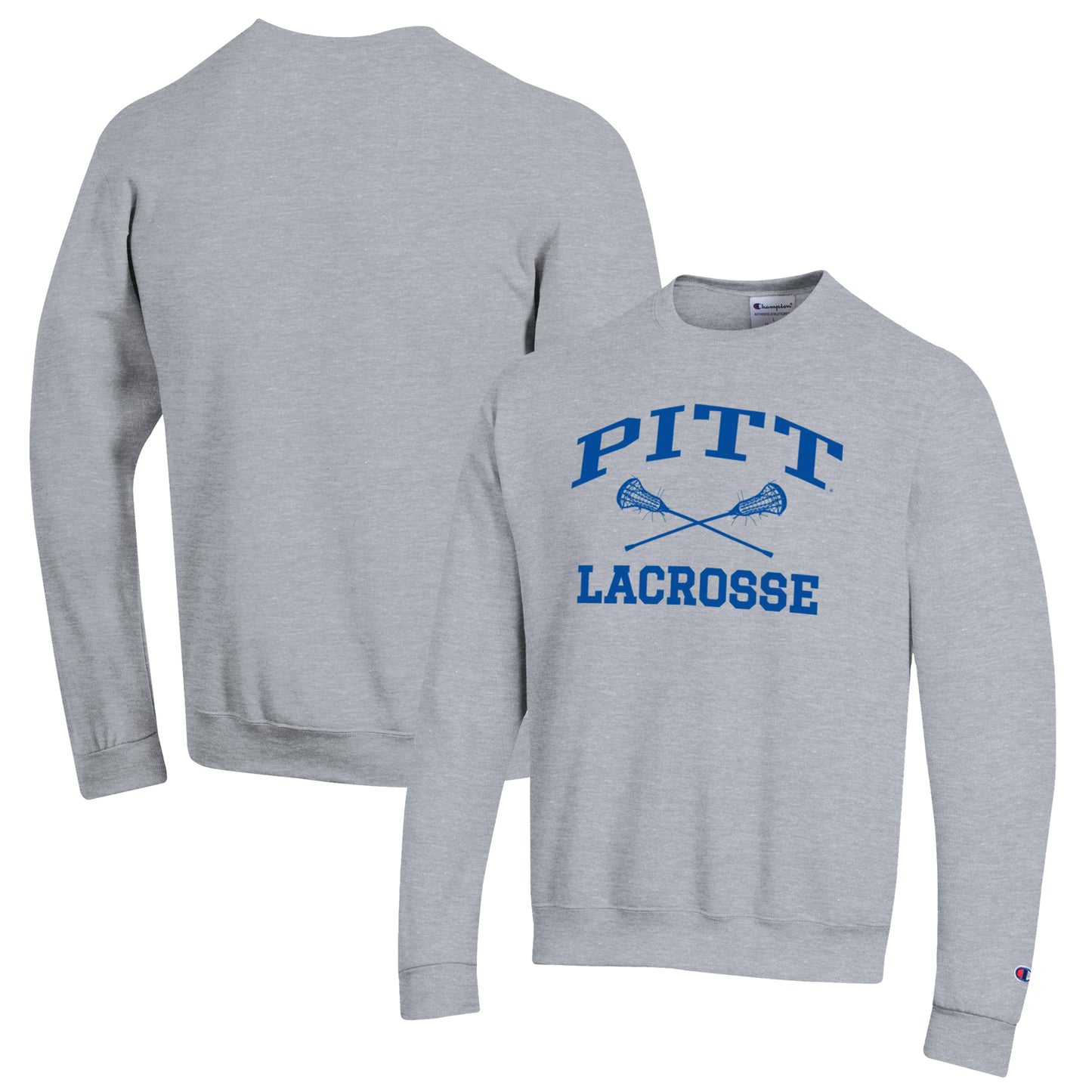 Men's Champion Heather Gray Pitt Panthers Lacrosse Icon Powerblend Pullover Sweatshirt