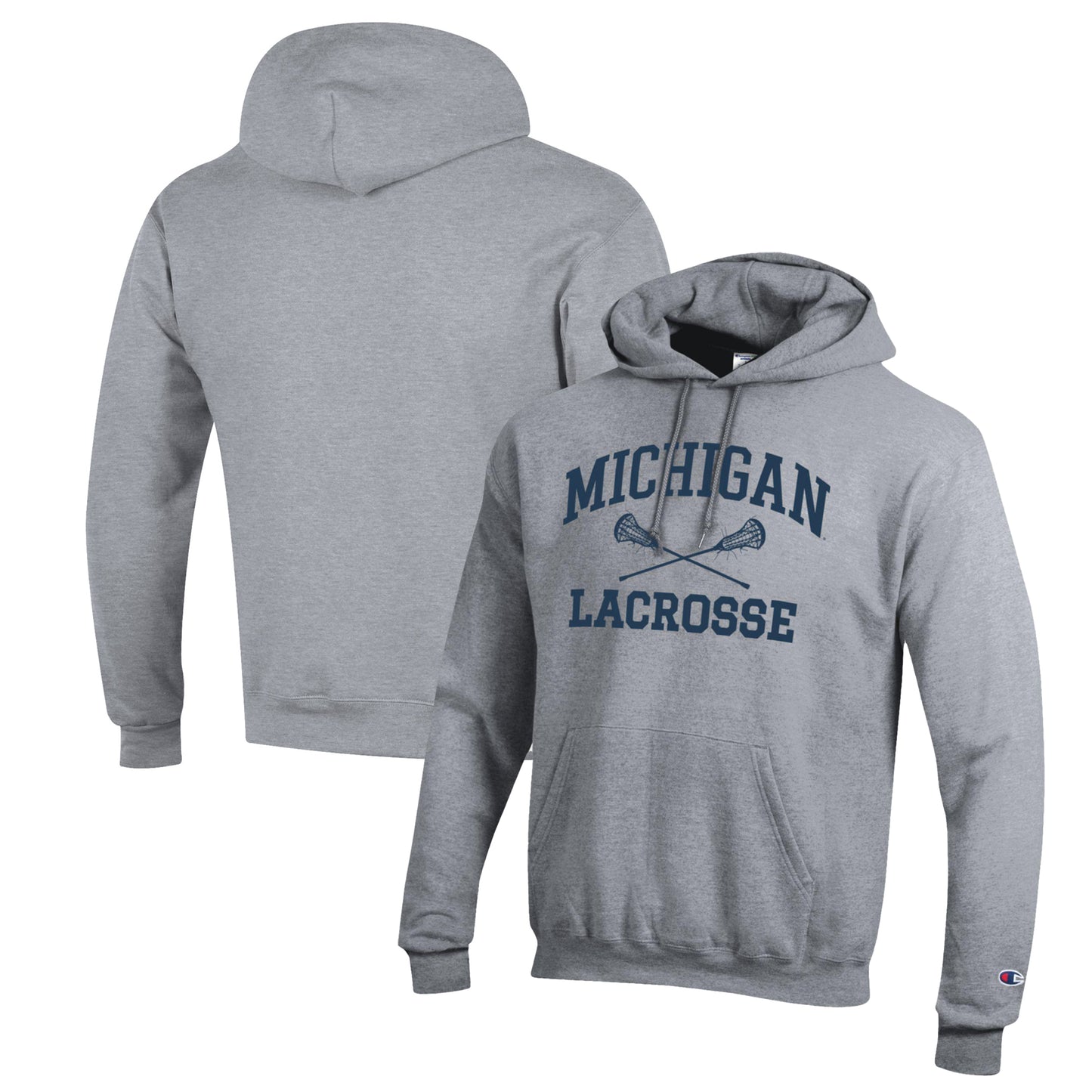 Men's Champion Heather Gray Michigan Wolverines Lacrosse Icon Powerblend Pullover Hoodie