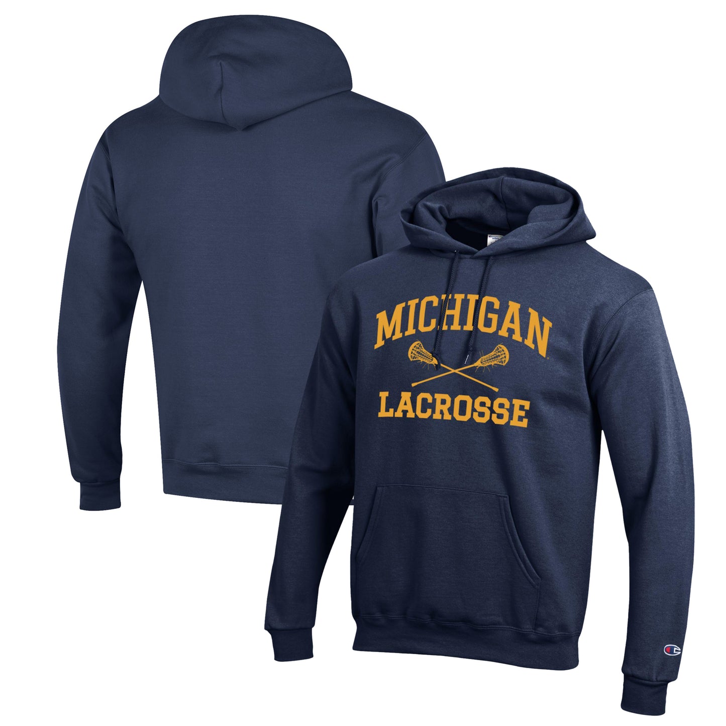 Men's Champion Navy Michigan Wolverines Lacrosse Icon Powerblend Pullover Hoodie