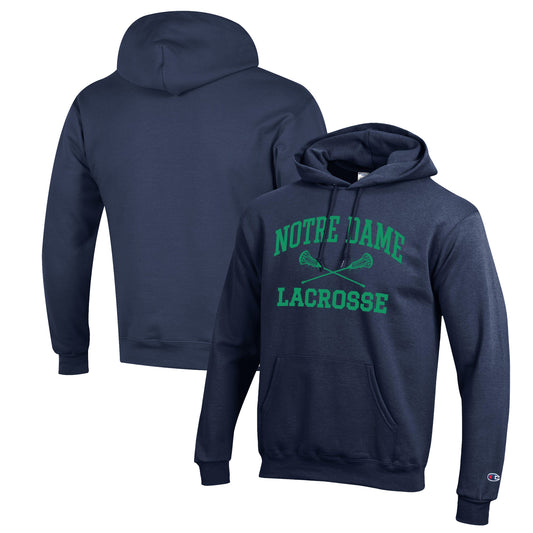 Men's Champion Navy Notre Dame Fighting Irish Lacrosse Icon Powerblend Pullover Hoodie