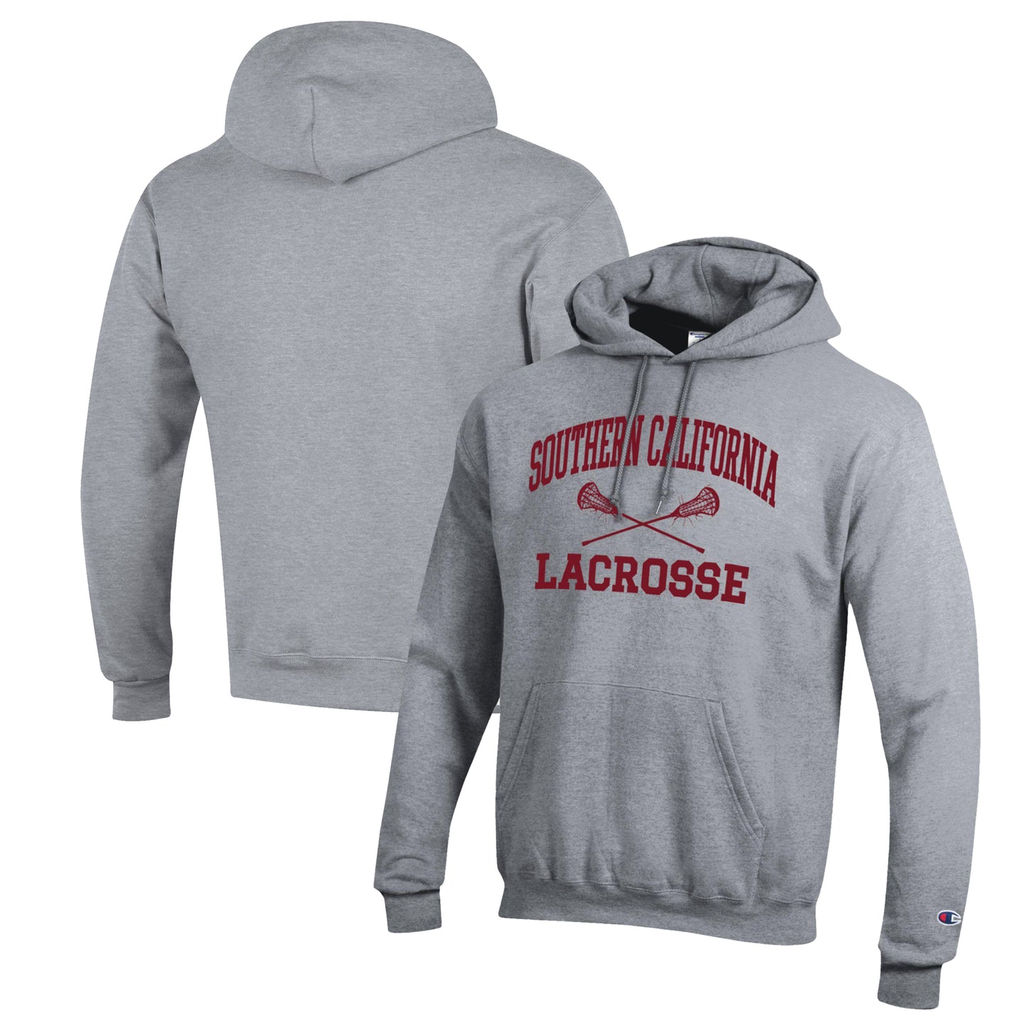 Men's Champion Heather Gray USC Trojans Lacrosse Icon Powerblend Pullover Hoodie