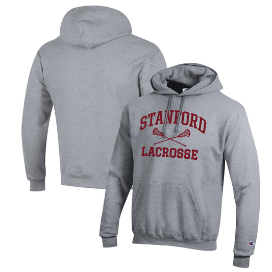 Men's Champion Heather Gray Stanford Cardinal Lacrosse Icon Powerblend Pullover Hoodie