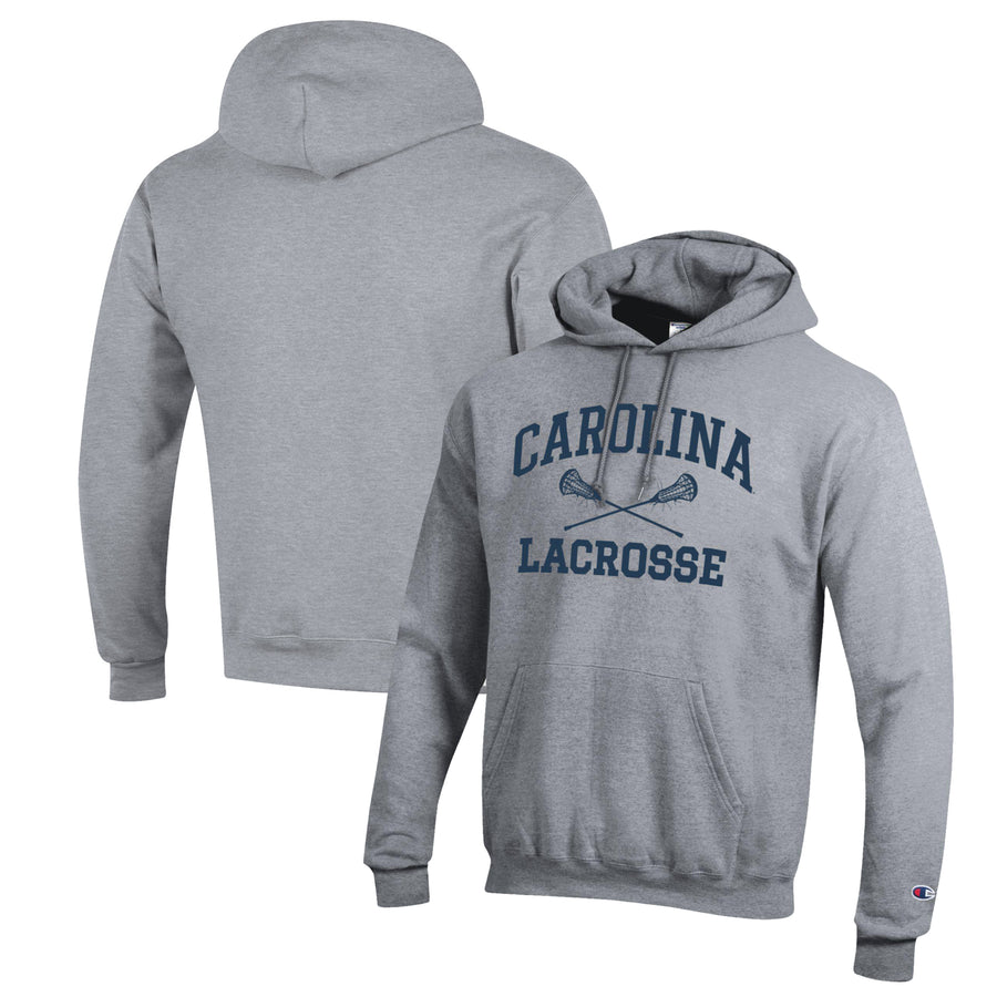 Men's Champion Heather Gray North Carolina Tar Heels Lacrosse Icon Powerblend Pullover Hoodie