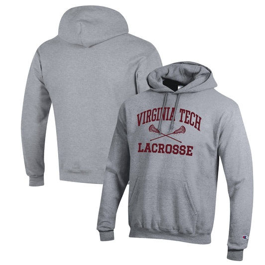 Men's Champion Heather Gray Virginia Tech Hokies Lacrosse Icon Powerblend Pullover Hoodie