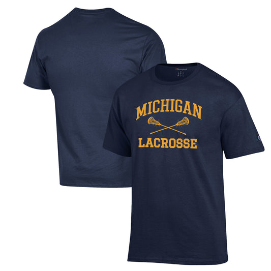 Men's Champion Navy Michigan Wolverines Lacrosse Icon Powerblend T-Shirt