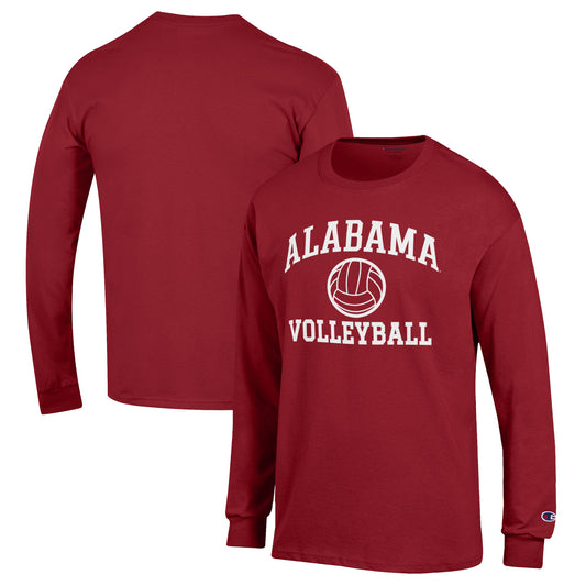 Men's Champion Crimson Alabama Crimson Tide Volleyball Icon Powerblend Long Sleeve T-Shirt