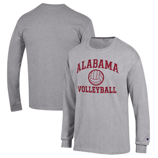 Men's Champion Heather Gray Alabama Crimson Tide Volleyball Icon Powerblend Long Sleeve T-Shirt