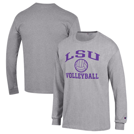 Men's Champion Heather Gray LSU Tigers Volleyball Icon Powerblend Long Sleeve T-Shirt