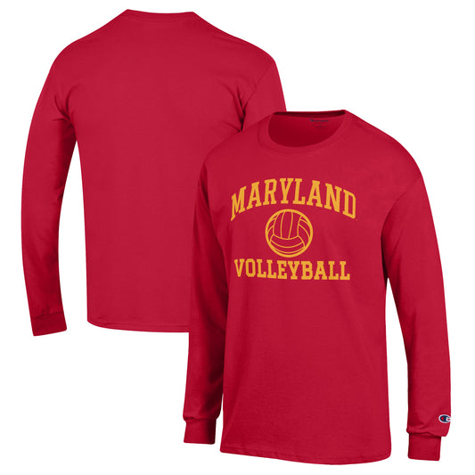 Men's Champion Red Maryland Terrapins Volleyball Icon Powerblend Long Sleeve T-Shirt