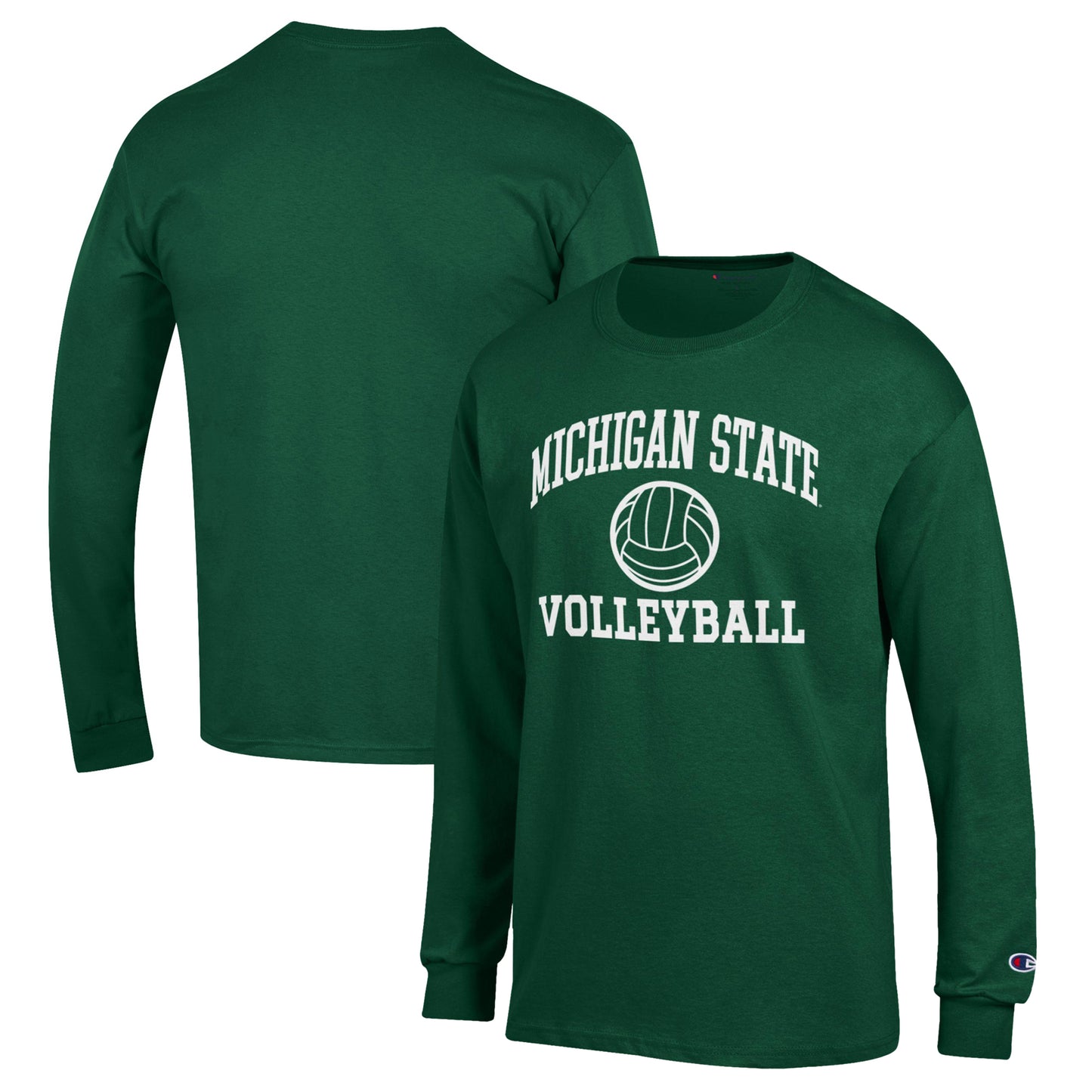 Men's Champion Green Michigan State Spartans Volleyball Icon Powerblend Long Sleeve T-Shirt