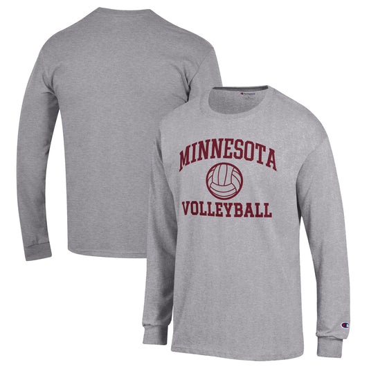 Men's Champion Heather Gray Minnesota Golden Gophers Volleyball Icon Powerblend Long Sleeve T-Shirt