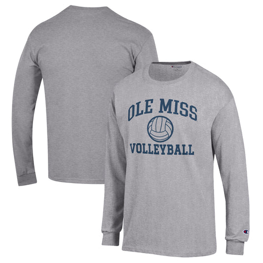 Men's Champion Heather Gray Ole Miss Rebels Volleyball Icon Powerblend Long Sleeve T-Shirt