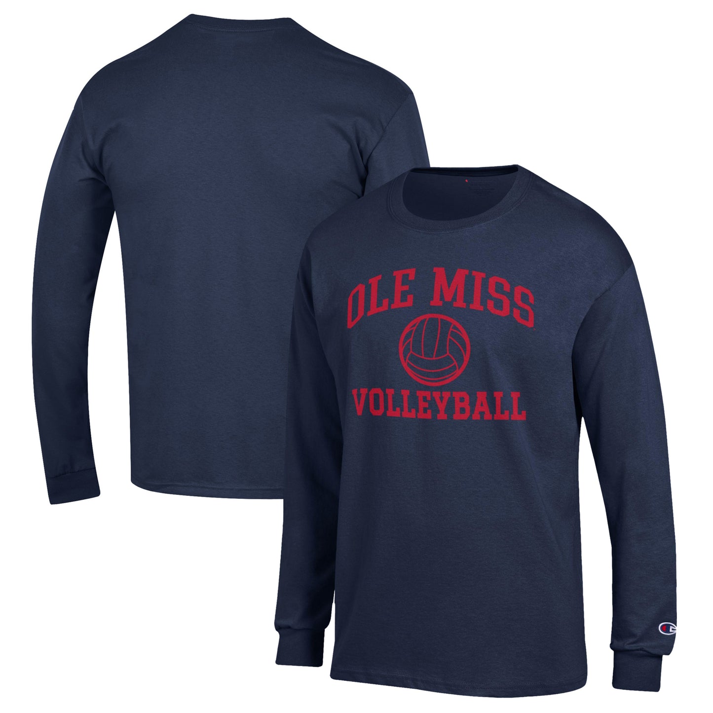 Men's Champion Navy Ole Miss Rebels Volleyball Icon Powerblend Long Sleeve T-Shirt