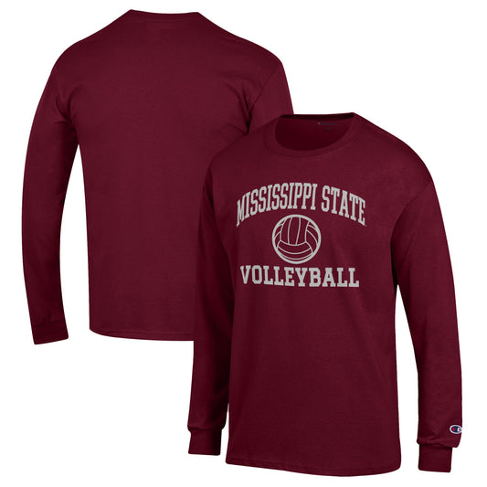 Men's Champion Maroon Mississippi State Bulldogs Volleyball Icon Powerblend Long Sleeve T-Shirt