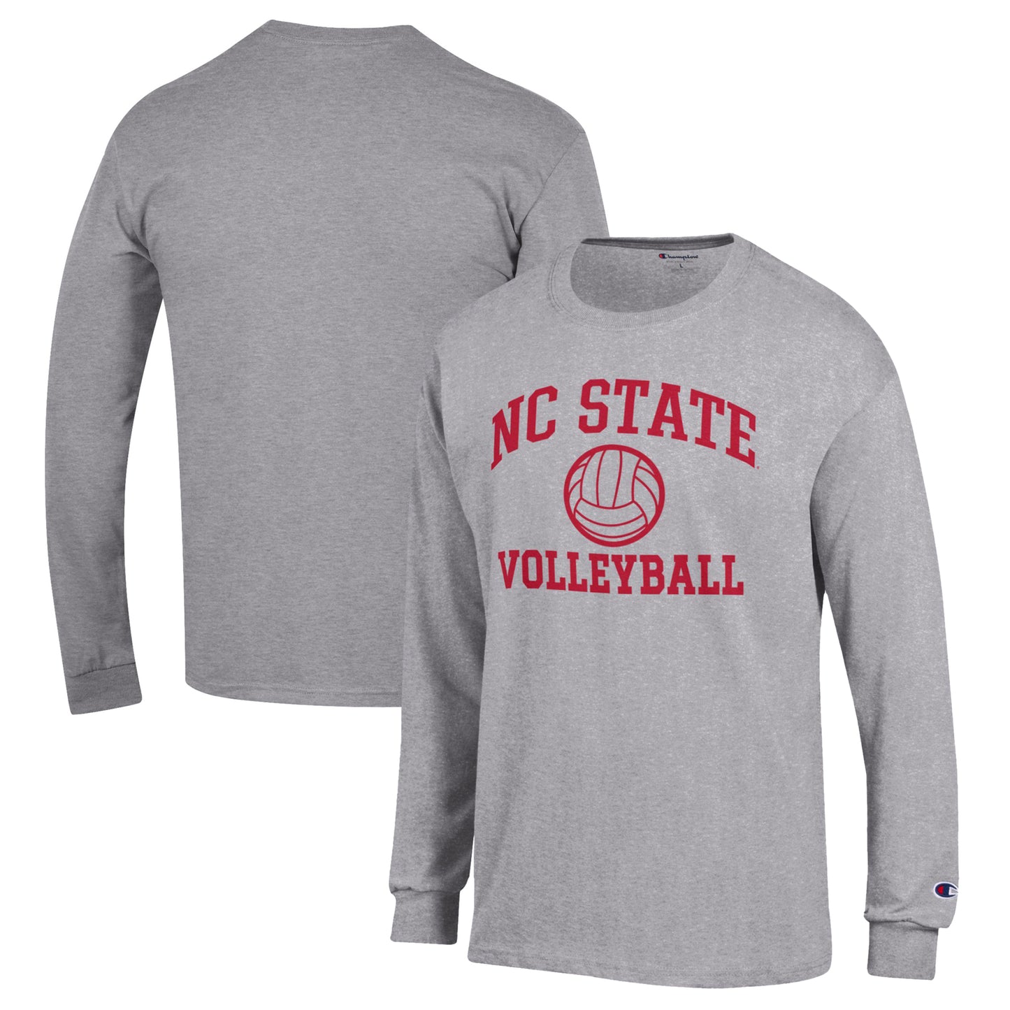 Men's Champion Heather Gray NC State Wolfpack Volleyball Icon Powerblend Long Sleeve T-Shirt