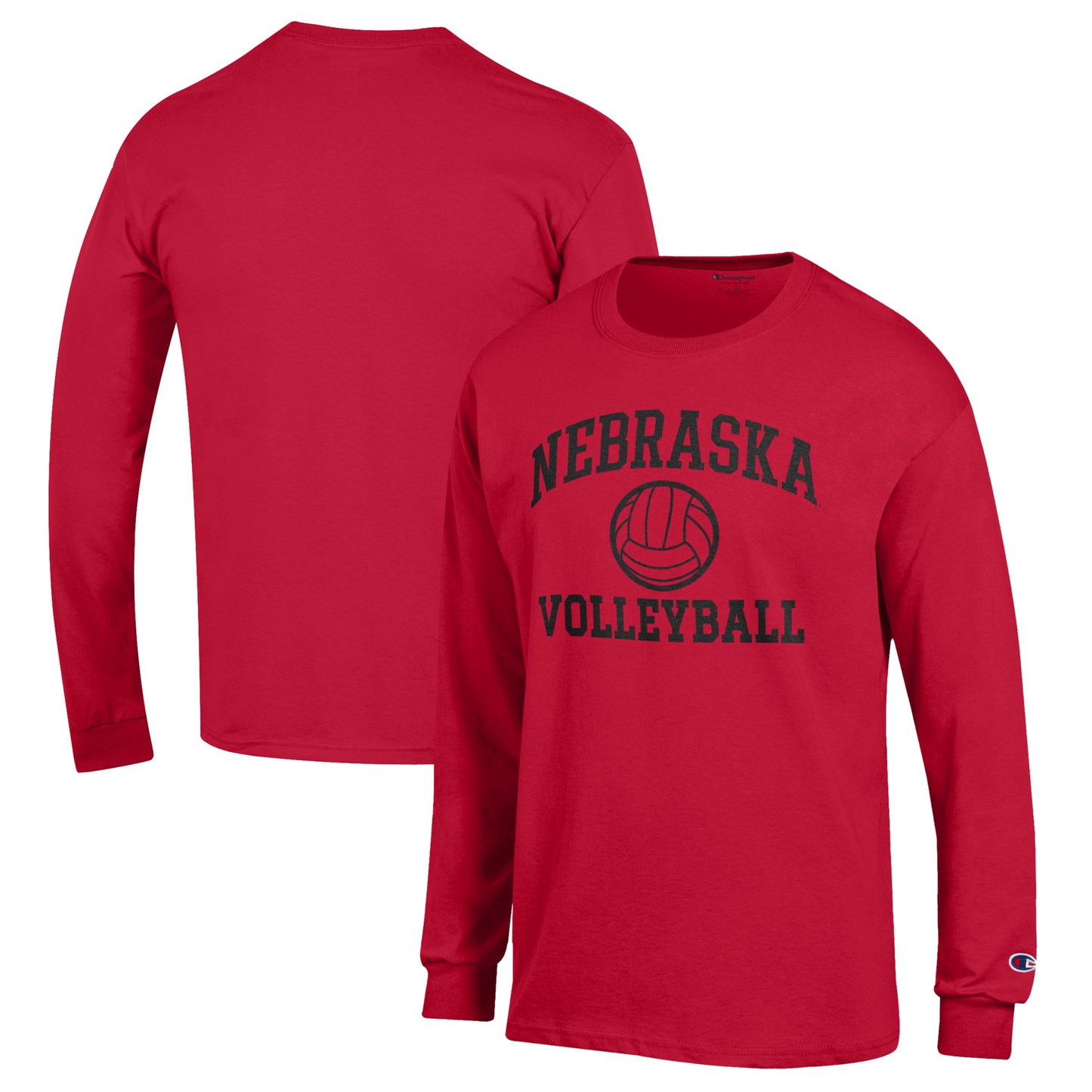 Men's Champion Scarlet Nebraska Huskers Volleyball Icon Powerblend Long Sleeve T-Shirt