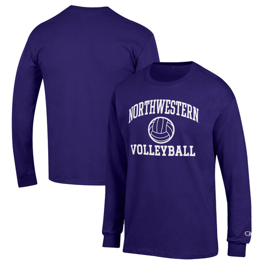 Men's Champion Purple Northwestern Wildcats Volleyball Icon Powerblend Long Sleeve T-Shirt