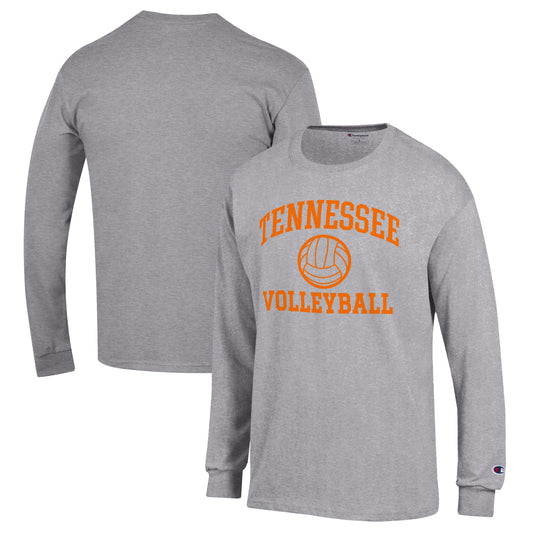 Men's Champion Heather Gray Tennessee Volunteers Volleyball Icon Powerblend Long Sleeve T-Shirt