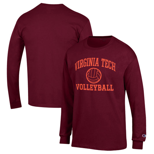 Men's Champion Maroon Virginia Tech Hokies Volleyball Icon Powerblend Long Sleeve T-Shirt