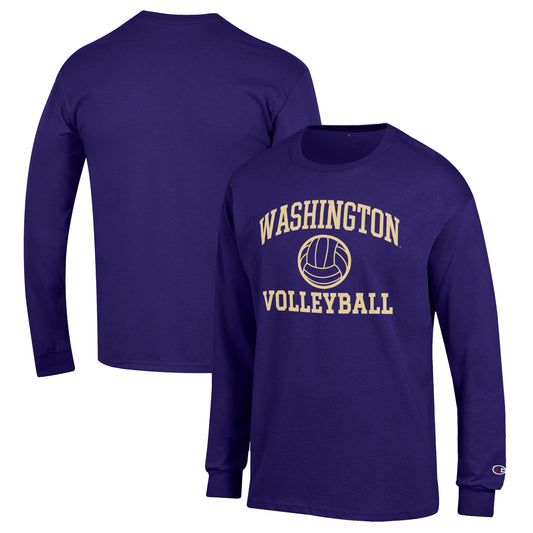 Men's Champion Purple Washington Huskies Volleyball Icon Powerblend Long Sleeve T-Shirt