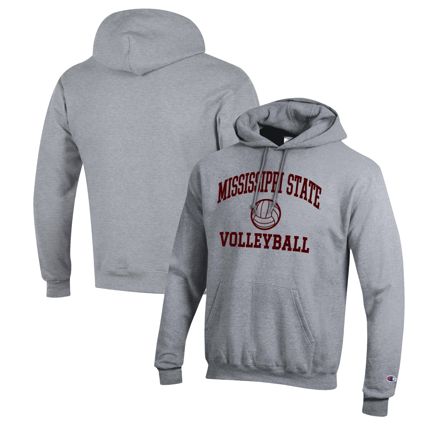 Men's Champion Heather Gray Mississippi State Bulldogs Volleyball Icon Powerblend Pullover Hoodie