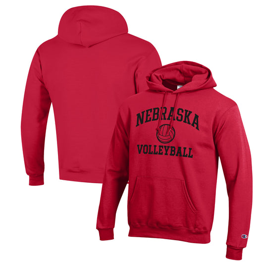 Men's Champion Scarlet Nebraska Huskers Volleyball Icon Powerblend Pullover Hoodie