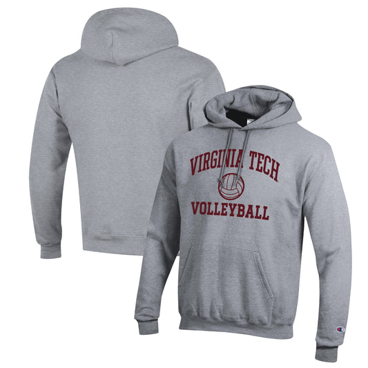 Men's Champion Heather Gray Virginia Tech Hokies Volleyball Icon Powerblend Pullover Hoodie