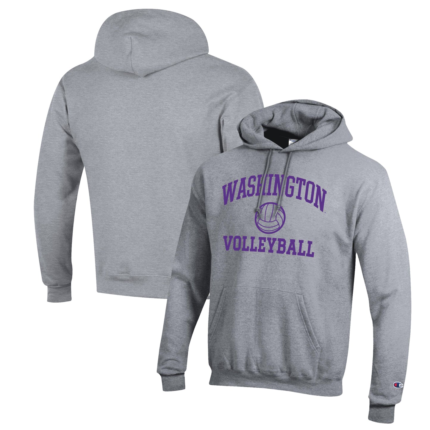 Men's Champion Heather Gray Washington Huskies Volleyball Icon Powerblend Pullover Hoodie