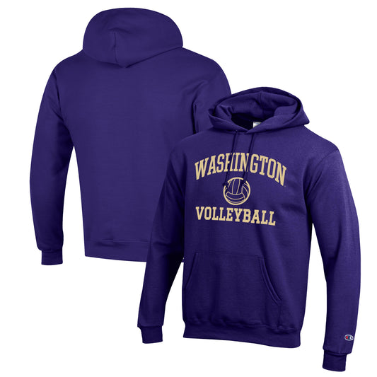 Men's Champion Purple Washington Huskies Volleyball Icon Powerblend Pullover Hoodie