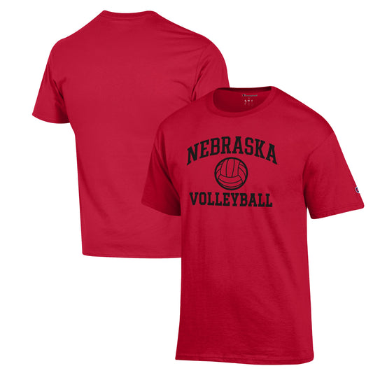 Men's Champion Scarlet Nebraska Huskers Volleyball Icon Powerblend T-Shirt