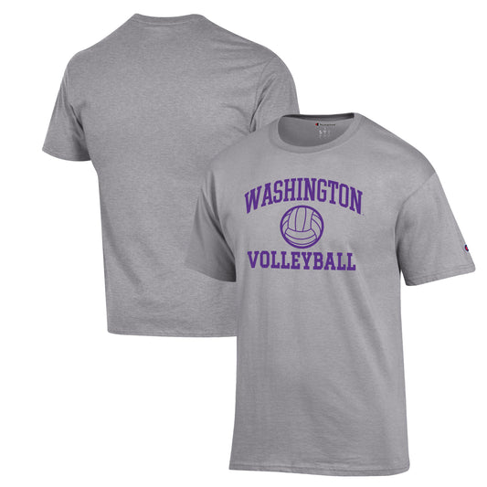 Men's Champion Heather Gray Washington Huskies Volleyball Icon Powerblend T-Shirt