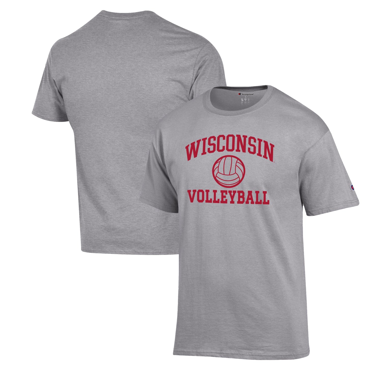 Men's Champion Heather Gray Wisconsin Badgers Volleyball Icon Powerblend T-Shirt