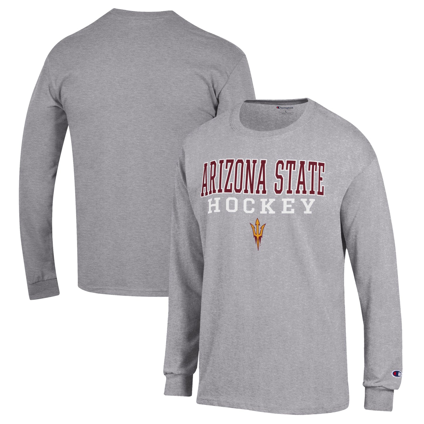 Men's Champion Heather Gray Arizona State Sun Devils Stack Logo Hockey Powerblend Long Sleeve T-Shirt