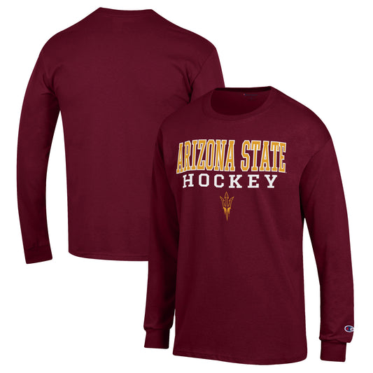 Men's Champion Maroon Arizona State Sun Devils Stack Logo Hockey Powerblend Long Sleeve T-Shirt